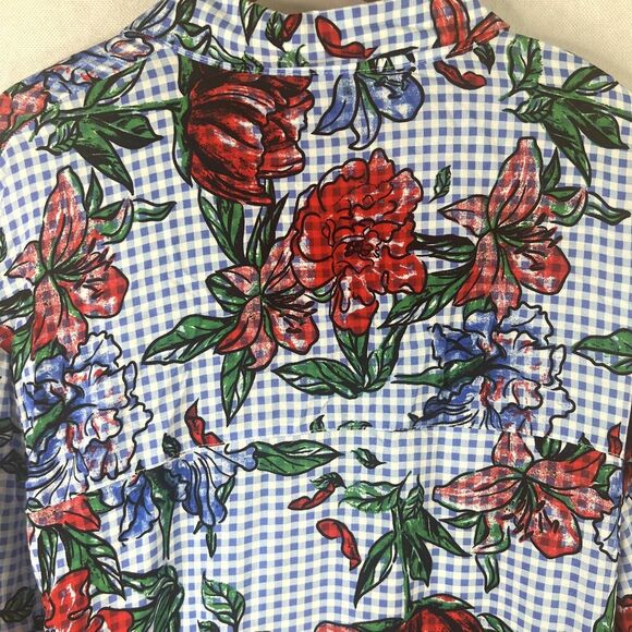 Massini Gingham Floral Boho Blouse Size Large Bold Cottage Core Whimsical - Picture 5 of 9